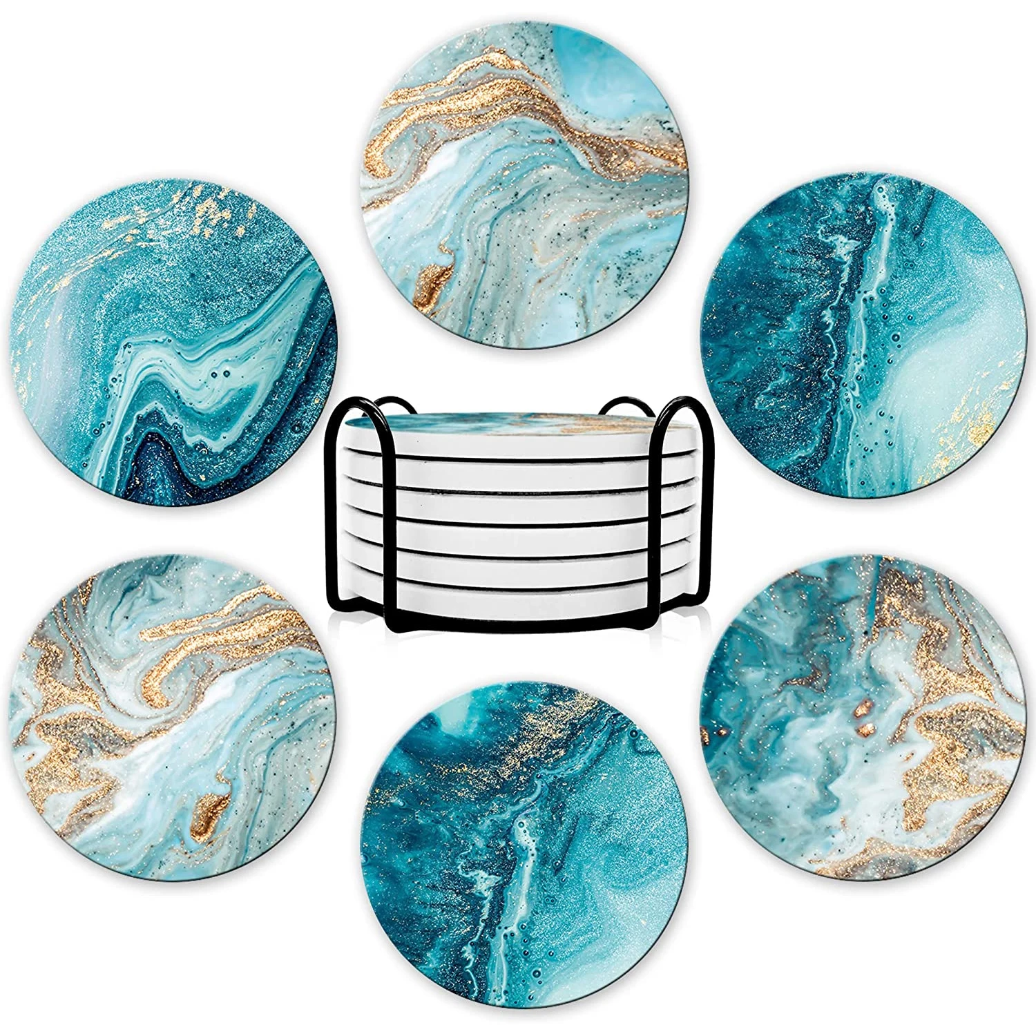 Marble Coaster Set - Ensemble de 6 sous-verres pour boissons