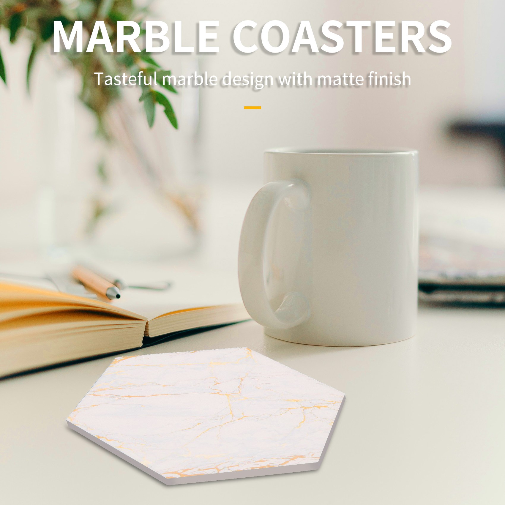 Marble Coaster Set - Sous-verres absorbants pour boissons, 8 pièces,