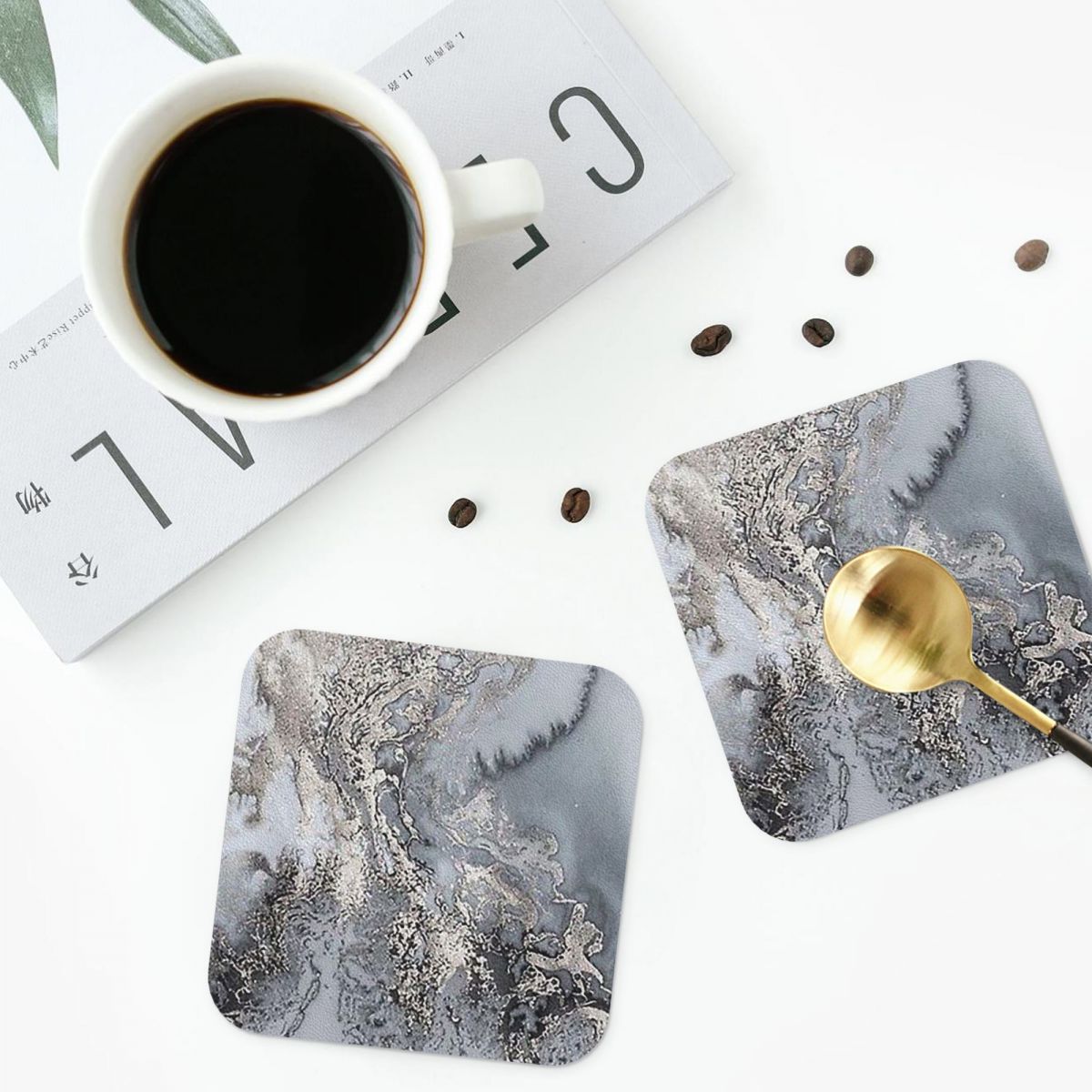 Sous-verres gris et argentés e - Marble Coaster Set avis et prix